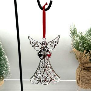 Lenox Angel Ornament Sparkle And Scroll Crystal Clear Christmas Silverplated